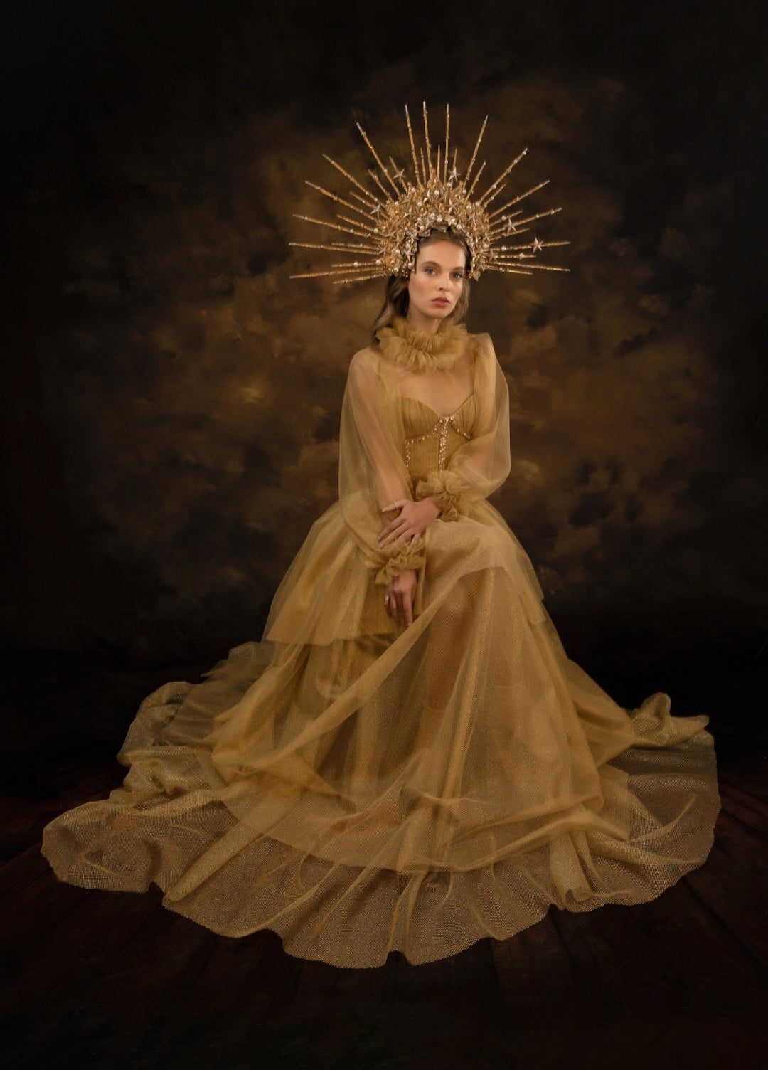 Elizabeth gold tulle bustier evening gown