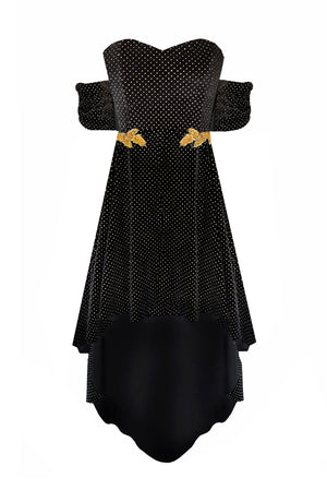 Eugenia black and gold dot velvet dress
