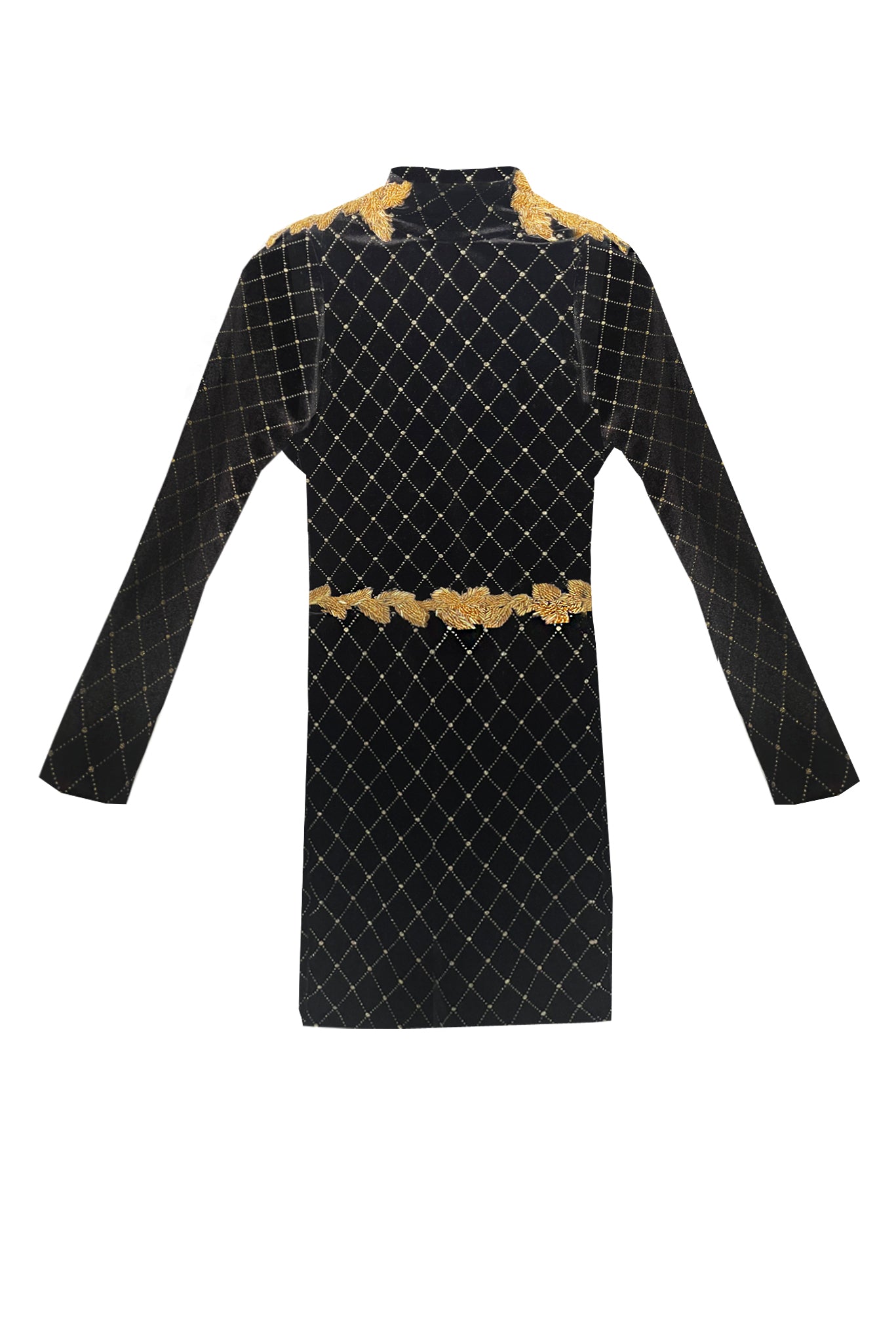 Black and gold velvet fitted dress