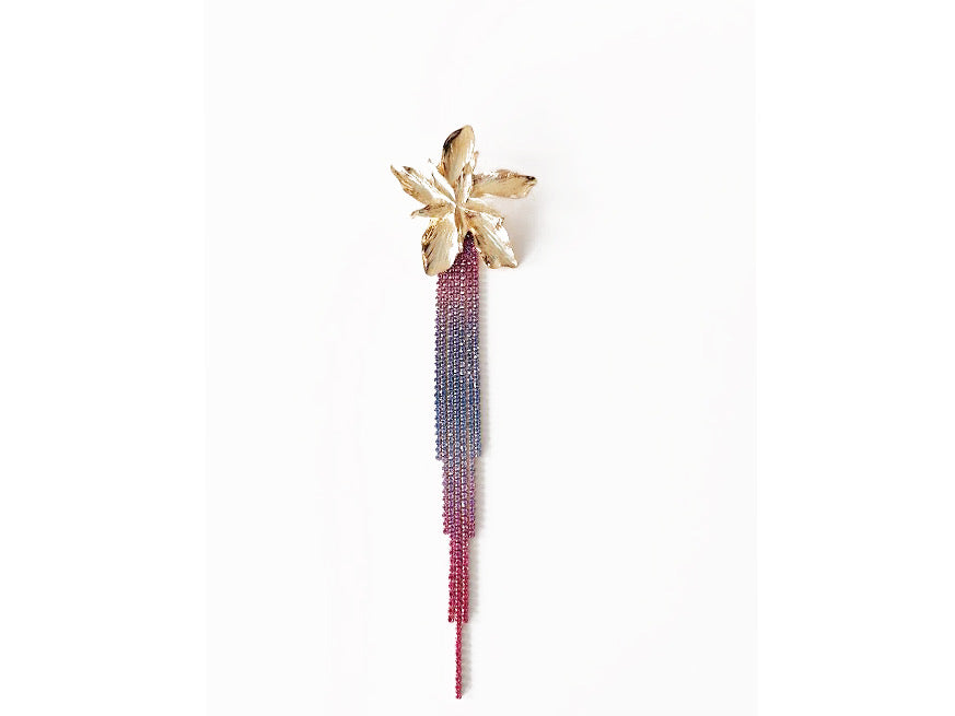 Exotica Pink purple gradient gold flower drop earrings