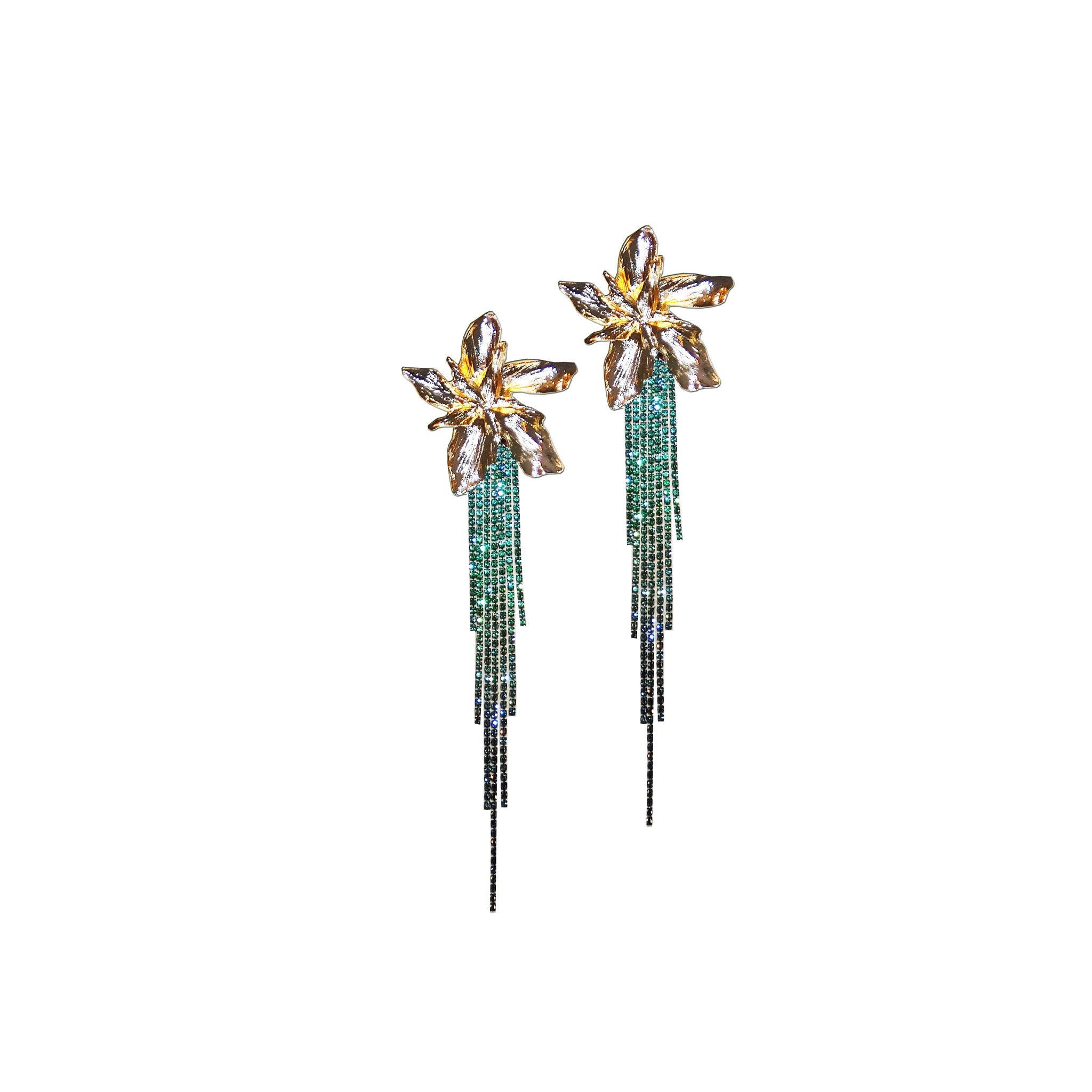 Exotica turquoise gradient gold flower drop earrings