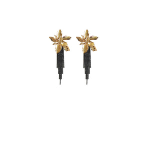 Exotica gold flower black crystals drop earrings