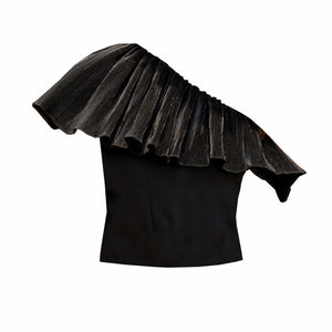 Asymmetric  black plisse top