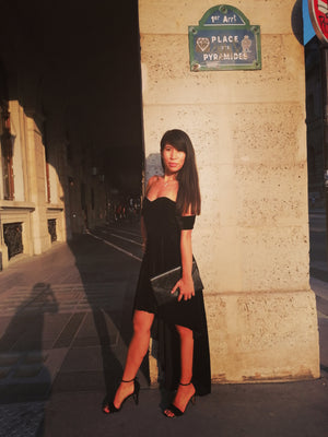 Irina black velvet bustier dress