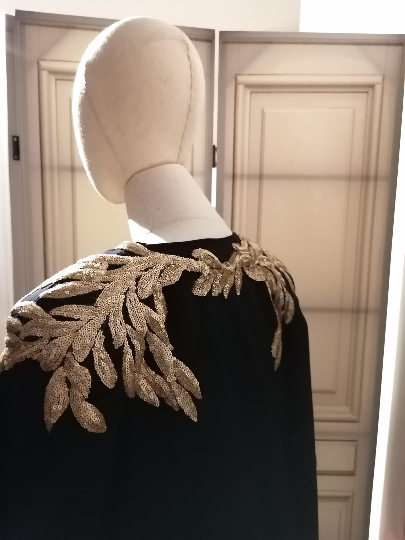 Lena black cape with gold leaves embroidered
