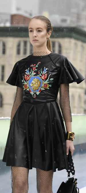 Alienor heraldic vegan leather dress