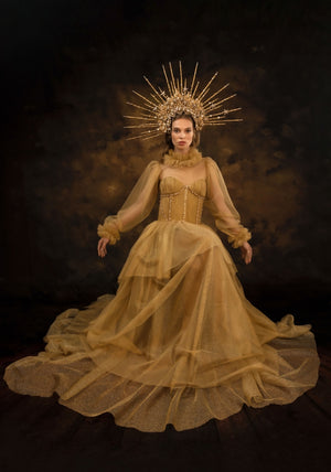 Elizabeth gold tulle bustier evening gown