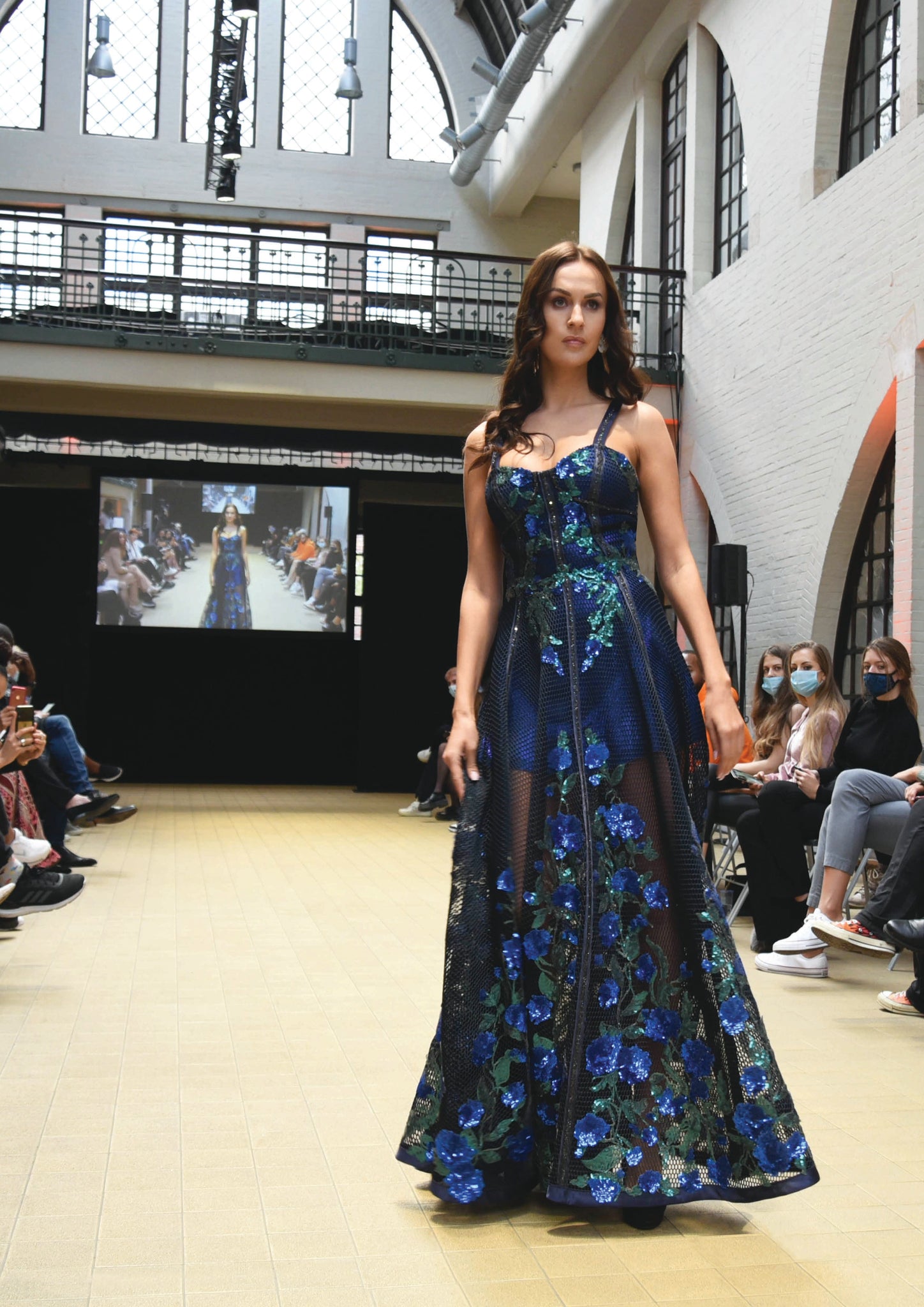 Helena blue roses couture evening gown