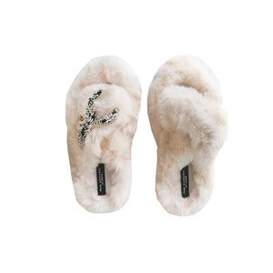 White cream fluffy crystal lobster slippers