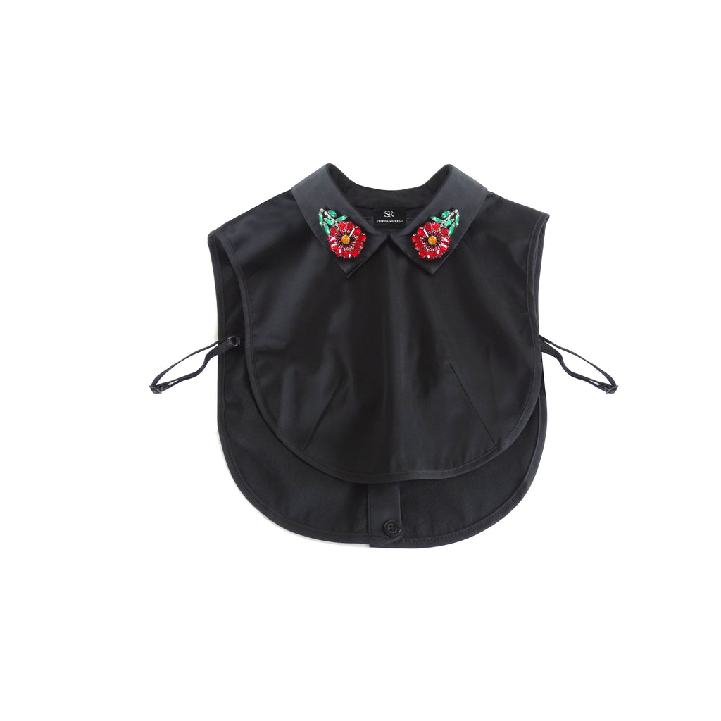 Black satin faux collar with red crystal flowers