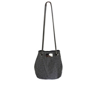 Black crystal mesh pouch bag