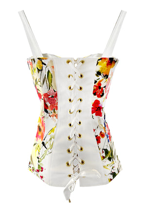 White denim floral corset