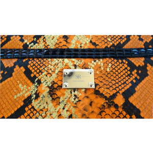 Vegan hot orange python leather zipper case
