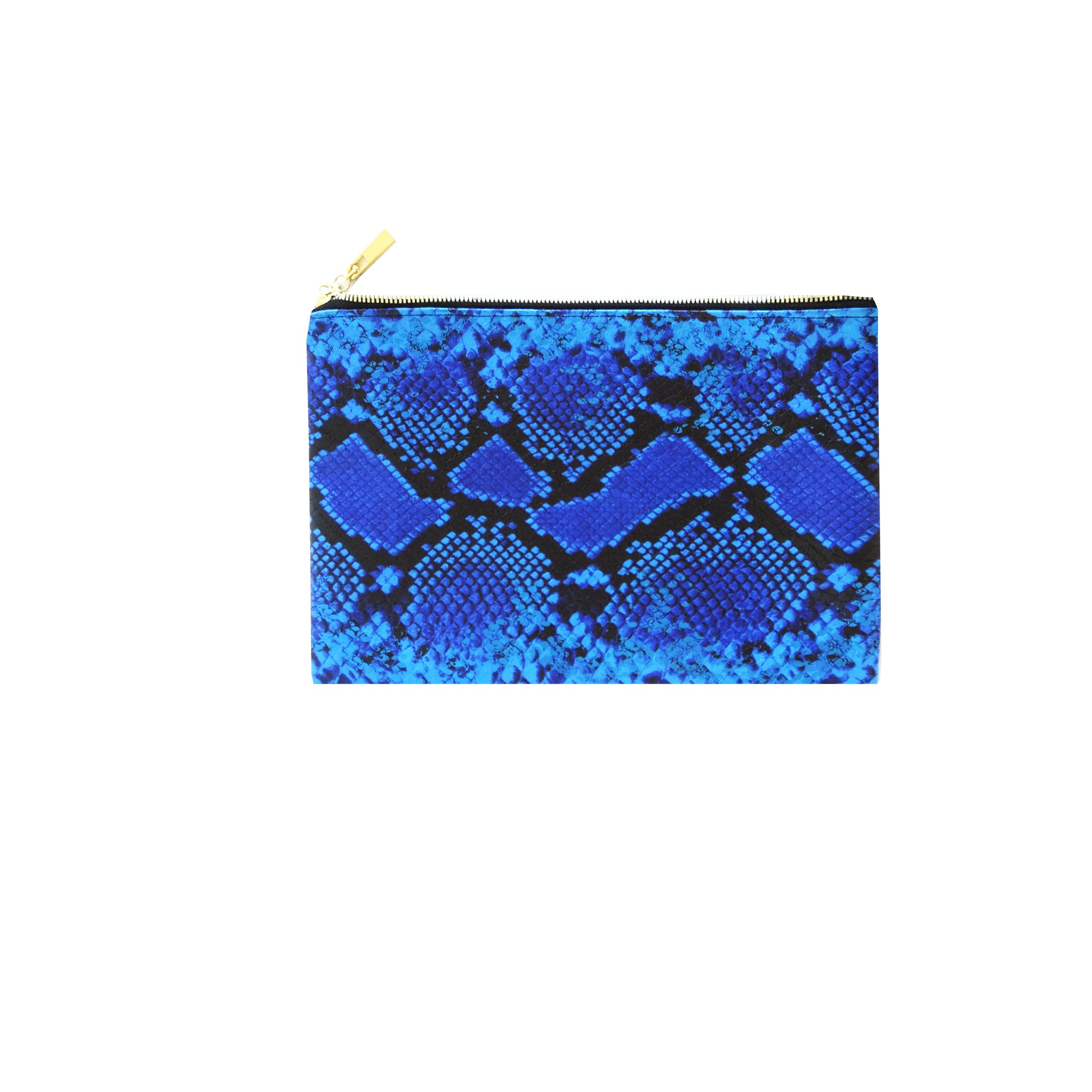 Vegan electric blue python leather zipper case