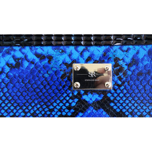 Vegan electric blue python leather zipper case