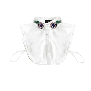 Faux white collar with pink flowers gems embroiederies