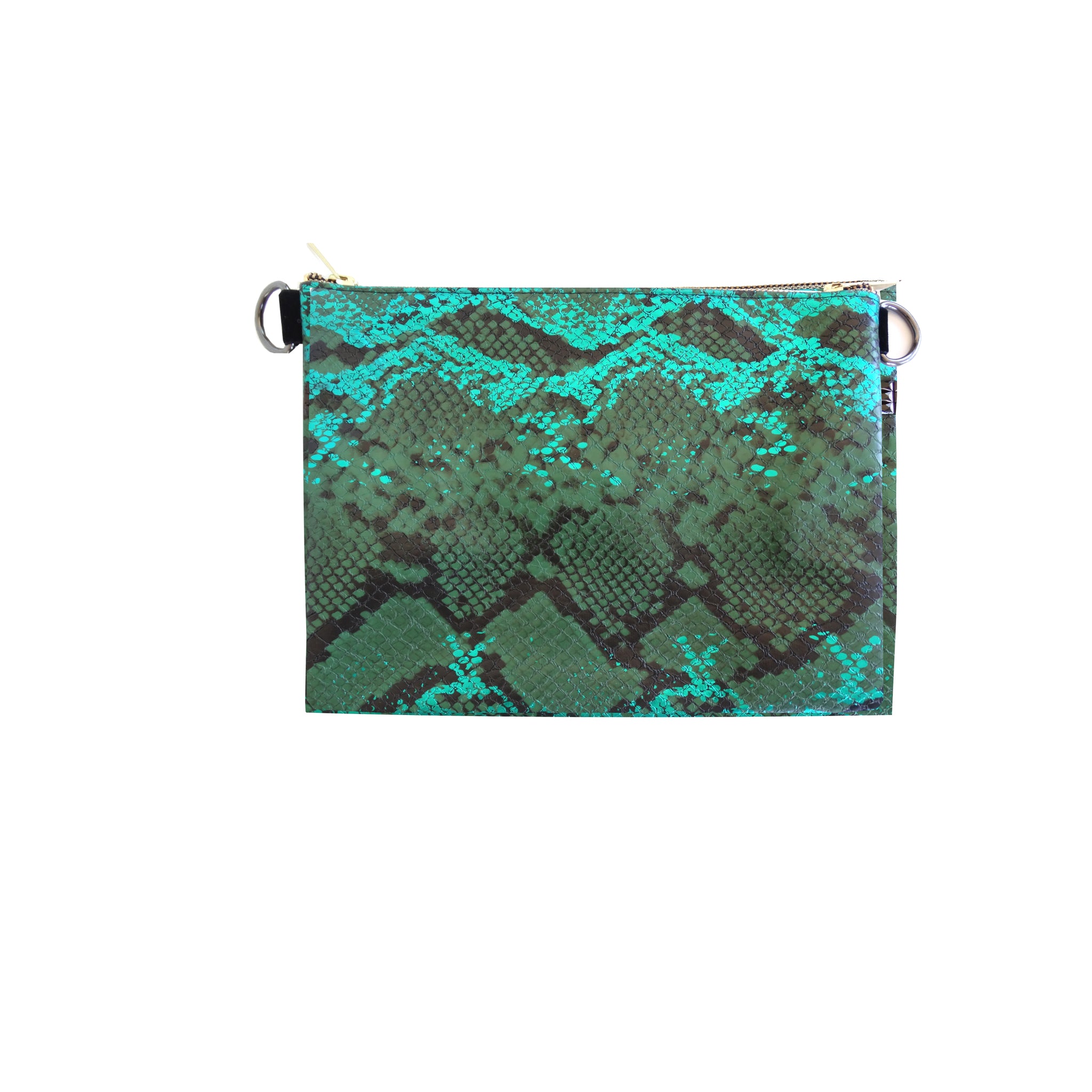 Vegan exotic green pyhton leather zipper case