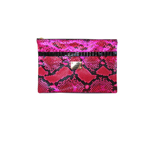 Vegan hot pink leather python zipper case