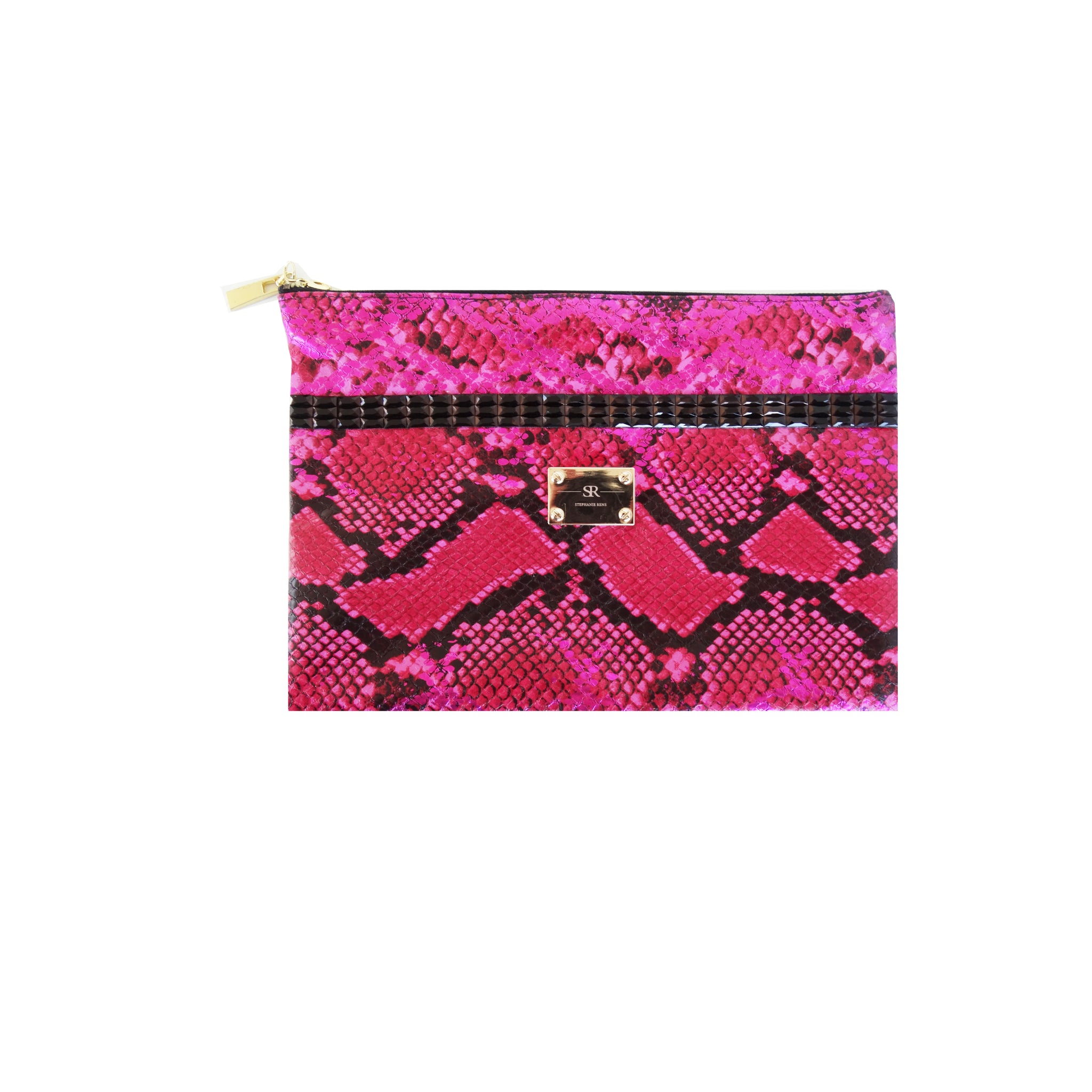 Vegan hot pink leather python zipper case