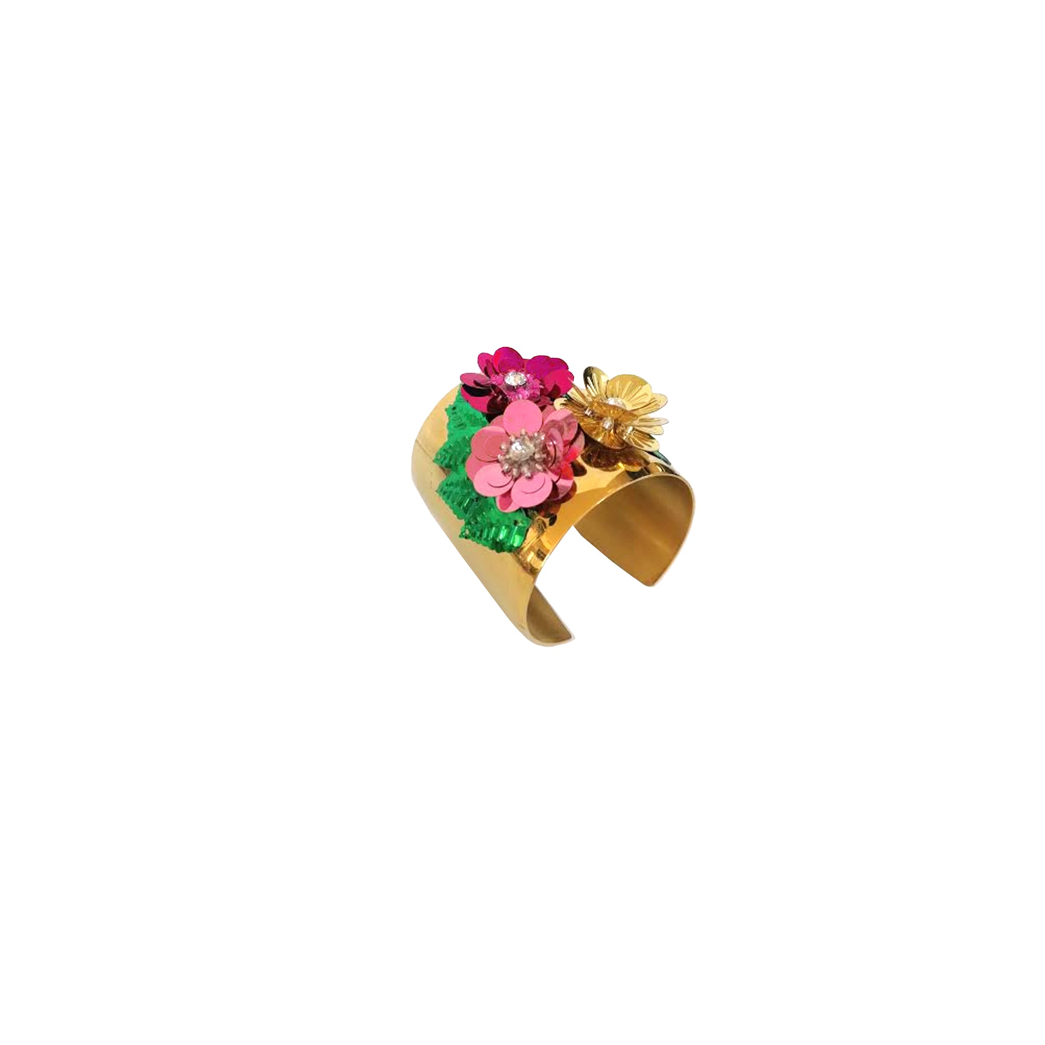 Gold cuff with flowers and palms leave
