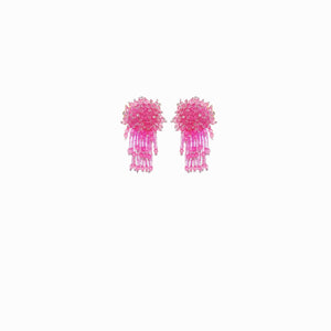 Neon pink beads flower bomb earrings