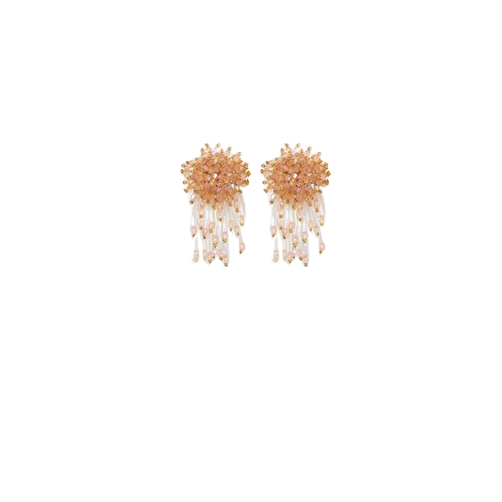 Champagne beaded flower bomb earrings