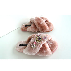 Powder pink fluffy cystal lobster slippers