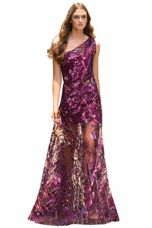 Ivana purple rain asymmetric evening gown