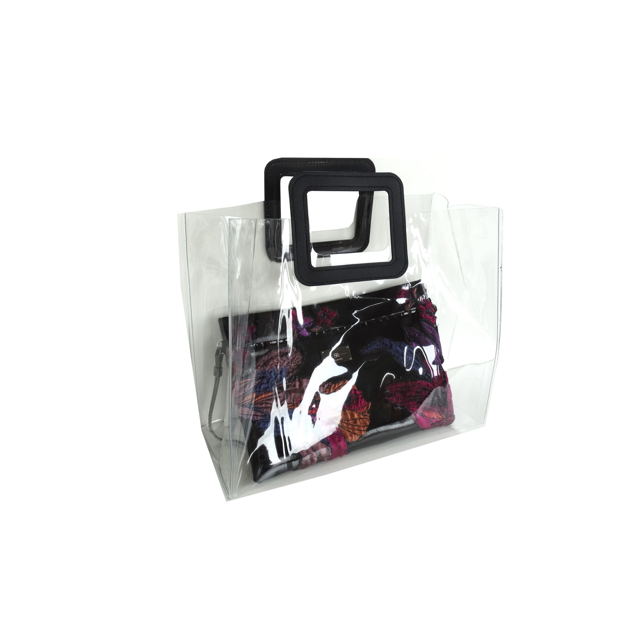 Transparent caba shopping bag with black handle