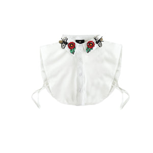 White faux collar with crystal beaded bees and flowers gems